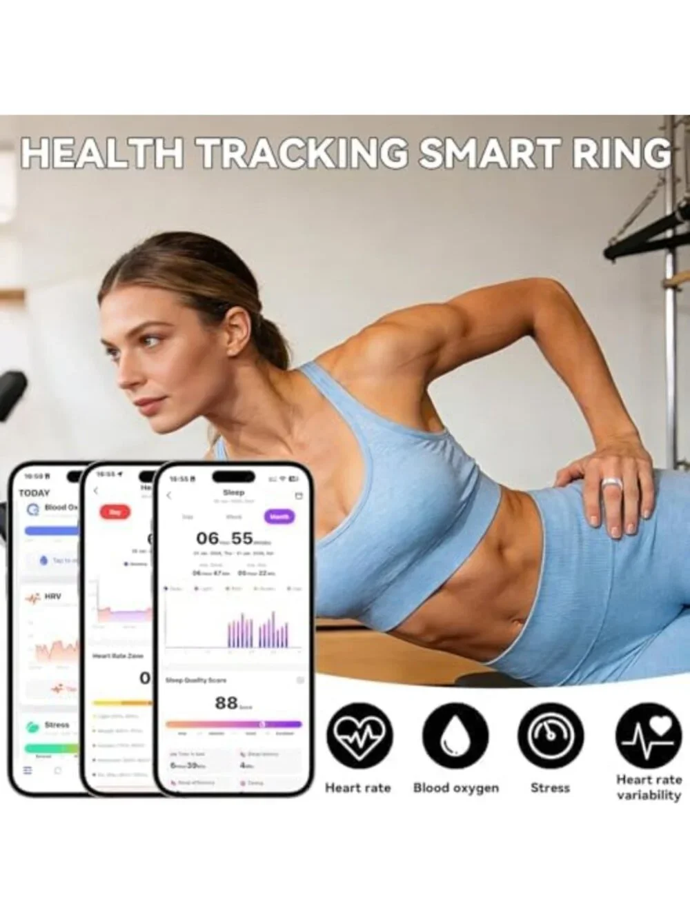 Stylish Smart Fitness Tracker Ring for Heart Rate, Sleep & Step Monitoring